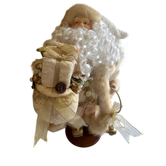 Luxury Victorian Santa Claus With Faux Fur Trim Coat Gold Accents & Gift Bag